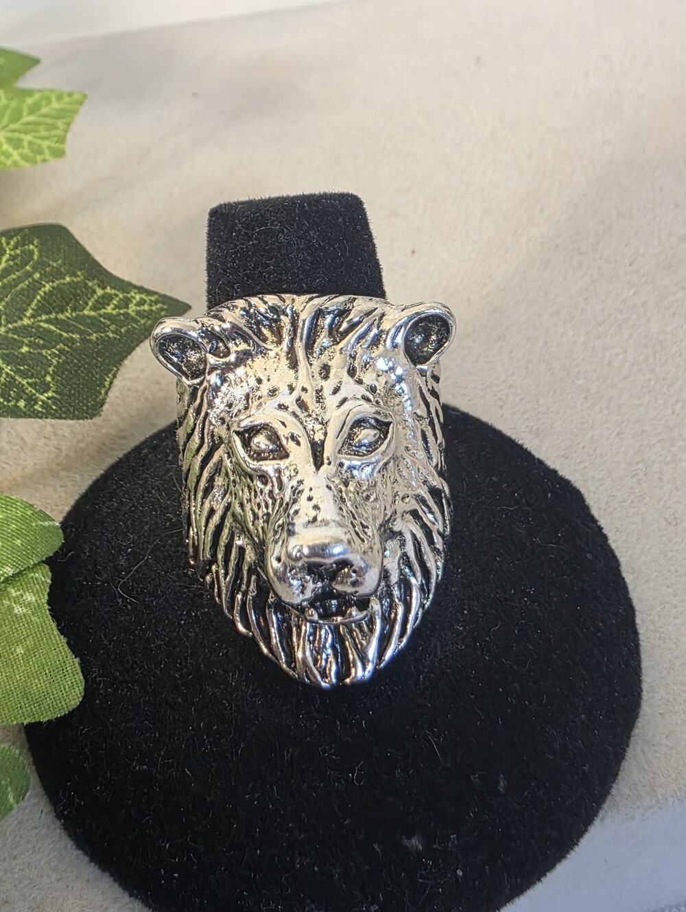 Silver Lion Head Statement Ring Bold Vintage Animal Biker Cocktail Ring Size 9